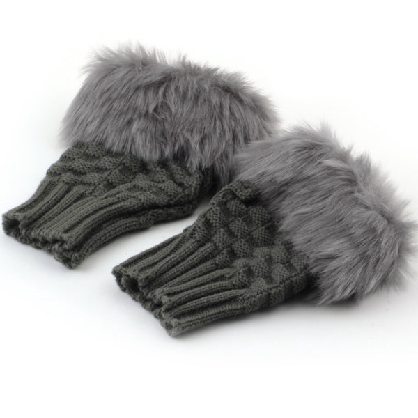 Fingerless Gloves Cute Faux Rabbit Fur Knitted Gloves for Winter