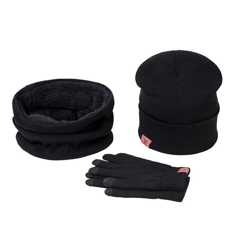 Set - Winter Hat Scarf Glove Cotton Knitted Winter Accessories 3 Pieces Hat Scarf Gloves