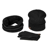 Set - Winter Hat Scarf Glove Cotton Knitted Winter Accessories 3 Pieces Hat Scarf Gloves