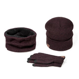 Set - Winter Hat Scarf Glove Cotton Knitted Winter Accessories 3 Pieces Hat Scarf Gloves