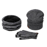 Set - Winter Hat Scarf Glove Cotton Knitted Winter Accessories 3 Pieces Hat Scarf Gloves