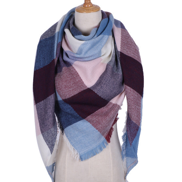 Designer Triangle Scarf for Women Shawl Cashmere Winter Plaid Wool