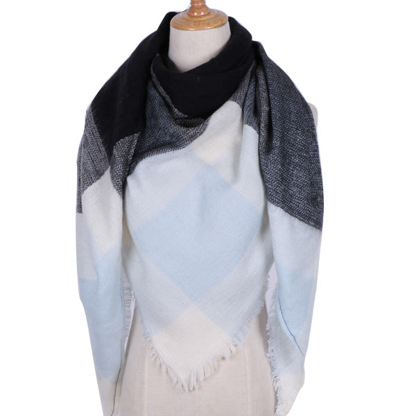 Designer Triangle Scarf for Women Shawl Cashmere Winter Plaid Wool