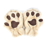 Lovely Women Bear Cat Claw Paw Mitten Plush Gloves Short Finger Half Gloves