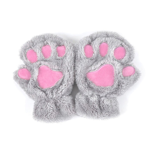 Lovely Women Bear Cat Claw Paw Mitten Plush Gloves Short Finger Half Gloves