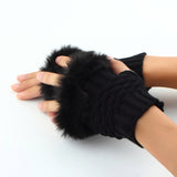 Fingerless Gloves Cute Faux Rabbit Fur Knitted Gloves for Winter