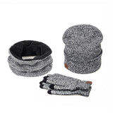 Set - Winter Hat Scarf Glove Cotton Knitted Winter Accessories 3 Pieces Hat Scarf Gloves